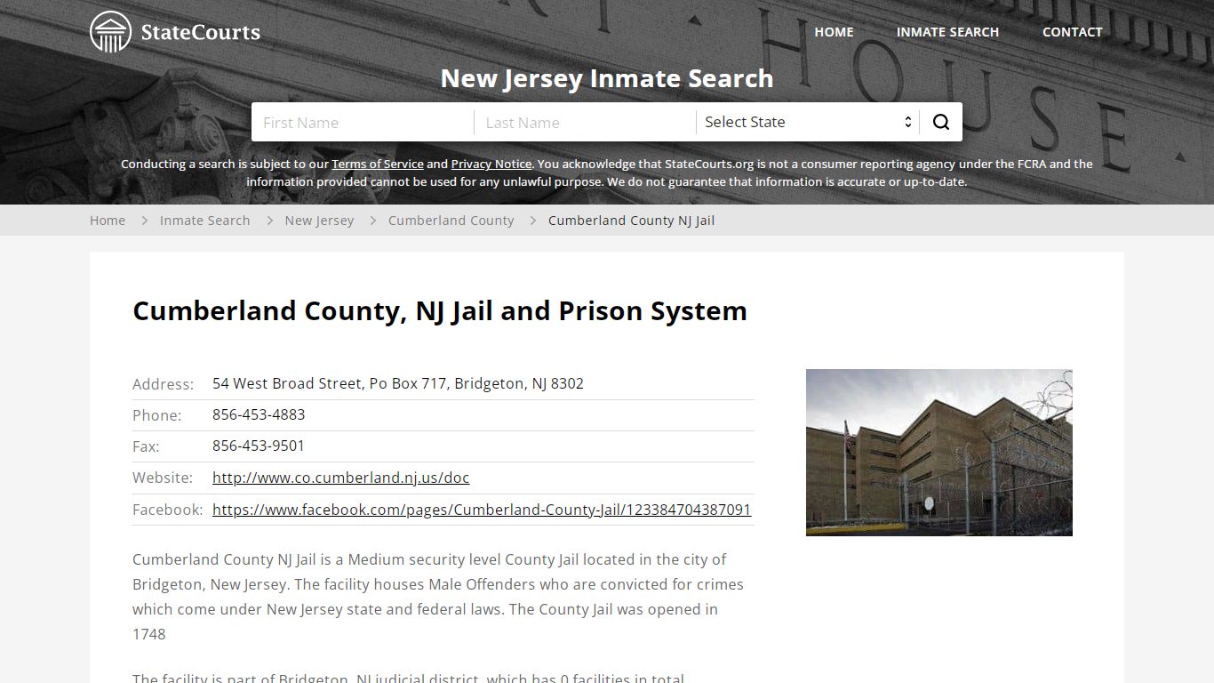 Cumberland County NJ Jail Inmate Records Search, New Jersey - StateCourts